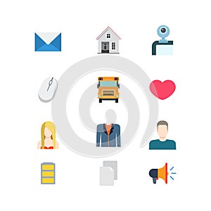 Flat vector email message school heat mobile website app icons