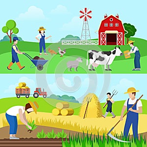 Flat vector farm profession farmer worker people web banners photo