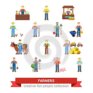 Flat vector farm profession farmer worker people web icons