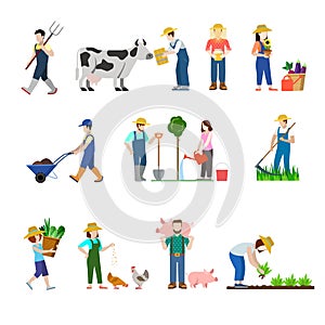 Flat vector farm profession farmer worker people web icons