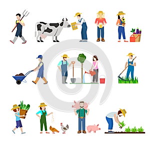 Flat vector farm profession farmer worker people web icons photo