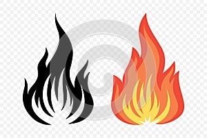 Flat Vector Fire Flame Icon Set. Campfire Shape Sign, Isolated. Bonfire Collection. Vector Illustration