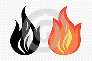 Flat Vector Fire Flame Icon Set. Campfire Shape Sign, Isolated. Bonfire Collection. Vector Illustration