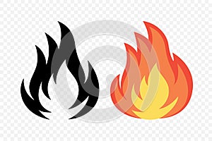 Flat Vector Fire Flame Icon Set. Campfire Shape Sign, Isolated. Bonfire Vector Illustration for Outdoor, Adventure, and