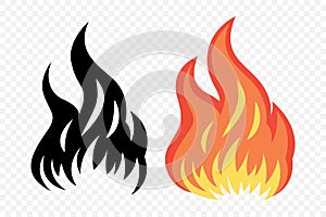 Flat Vector Fire Flame Icon Set. Campfire Shape Sign, Isolated. Bonfire Vector Illustration for Outdoor, Adventure, and