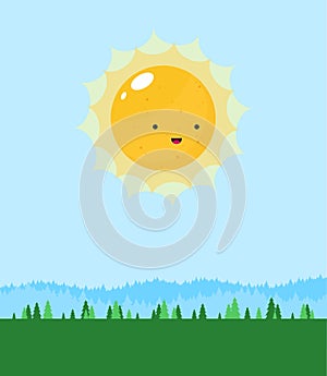 Flat vector funny cute sun with face