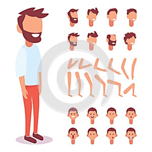 Flat Vector Guy character for your scenes. Character creation set with various views, face emotions, lip sync and poses photo