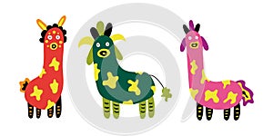 Flat vector hand-drawn kids illustration of fantastic magical monsters or animals for greeting cards, social networks, backgrounds