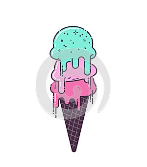 Flat vector ice cream cone on white