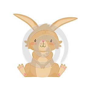 Flat vector icon of adorable brown rabbit. Bunny with pink cheeks and shiny eyes