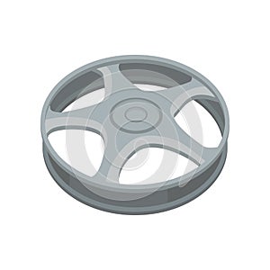 Flat vector icon of alloy wheel. Gray titanium car rim for car or motorcycle. Element for advertising poster or banner