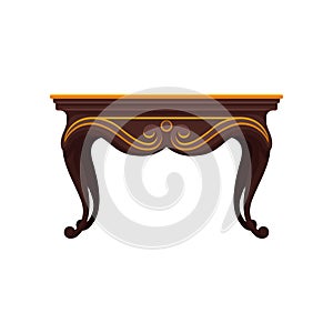 Flat vector icon of antique wooden table for dining room. Luxury decorative item for interior. Vintage home furniture