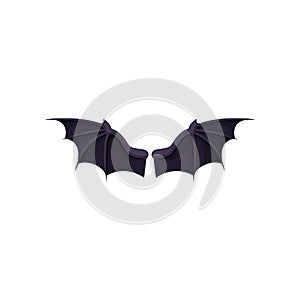 Flat vector icon of black bat wings. Accessory of carnival costume. Element for t-shirt print, mobile app or children