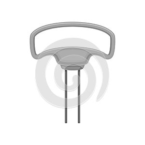 Flat vector icon of corkscrew - butlers friend. Steel opener with gray handle. Two-prong cork puller. Kitchen tool