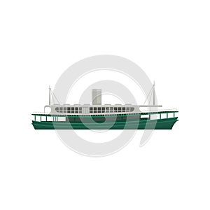 Flat vector icon of famous Hong Kong ferry. Large green ship for passengers. Big marine vessel photo