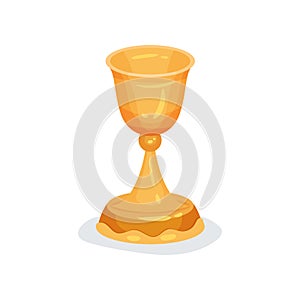 Flat vector icon of golden chalice used in Christian ceremonies. Liturgical vessel for sacramental wine or holy