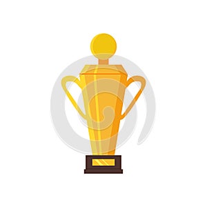 Flat vector icon of golden trophy. Winner`s reward. Shiny award