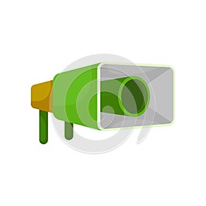 Flat vector icon of green metal megaphone. Loud-speaker. Device for voice amplification. For mobile app or web site