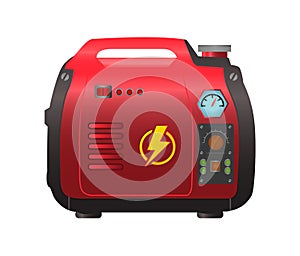 Flat vector icon of Portable Power electric generator Station. Camping Generator sign.