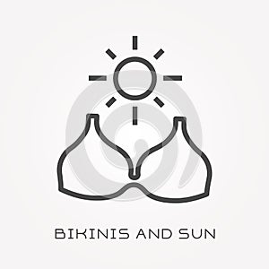 Flat vector icons with bikinis and sun