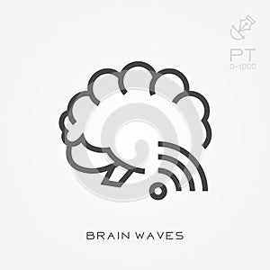 Flat vector icons with brain waves