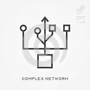 Flat vector icons with complex network