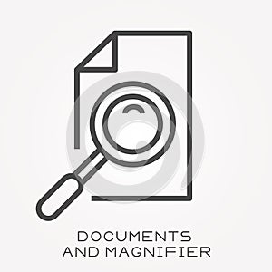 Flat vector icons with document and magnifier