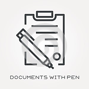 Flat vector icons with documents and pen