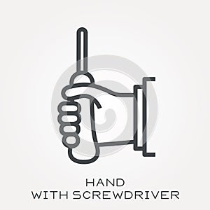 Flat vector icons with hand with screwdriver