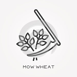 Flat vector icons with mow wheat