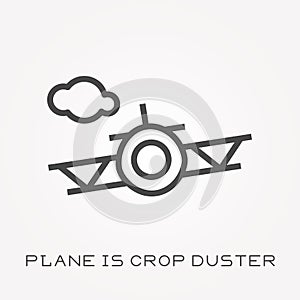 Flat vector icons with plane is crop duster