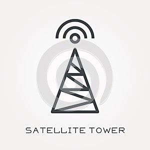 Flat vector icons with satellite tower