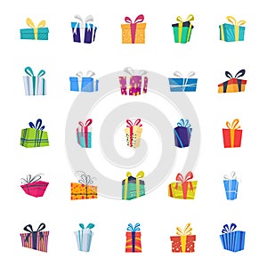 Flat Vector Icons Set of Gift Box