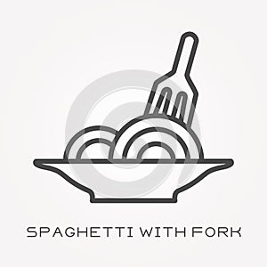 Flat vector icons with spaghetti with fork