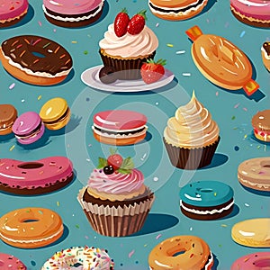 Ai generated Vector Illustration of Assorted Colorful Desserts