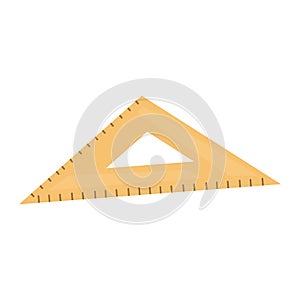 Flat vector illustration of a brown wooden triangular ruler, a flat vector illustration