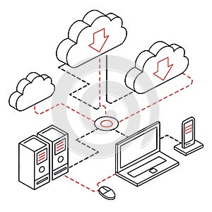 Flat Vector Illustration Of Cloud Computing Networ