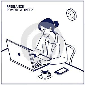 Flat Vector Illustration Of Freelance Remote Worki