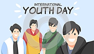 flat vector illustration group of teenage boys smiling on international youth day.