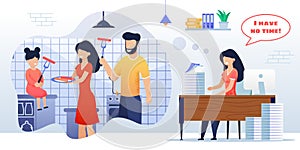 Flat Vector Illustration Happy Family Cook Kitchen