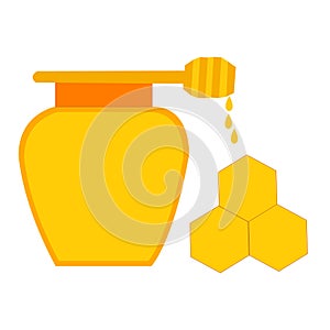 flat vector illustration of honey jar with honeycomb