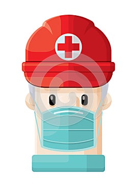 Masked Emergency Medical First Responder Flat Vector Illustration Icon Avatar IV photo