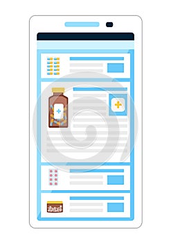 Flat vector illustration of internet pharmacy isolated on white background