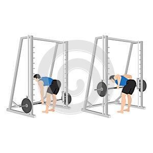 Man doing bent over row with smith machine exercise