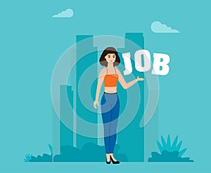 Flat vector illustration, job search, recruitment, workgroup, freelance, web graphic design