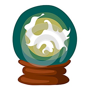 Flat vector illustration of a magic ball. A crystal sphere on a stand, an attribute of a wizard. Fortune telling