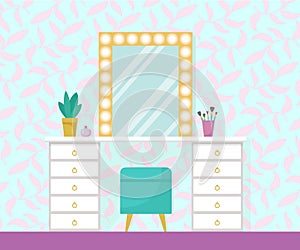Flat vector illustration with make up vanity table