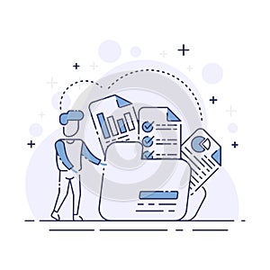 Flat Vector Illustration man with a stack of document folders