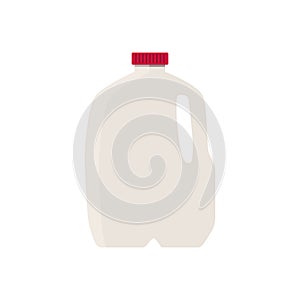 Flat vector illustration of milk in plastic gallon jug with red cap. Isolated on white background.