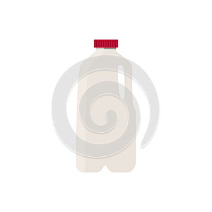 Flat vector illustration of milk in plastic half gallon jug with red cap. Isolated on white background.